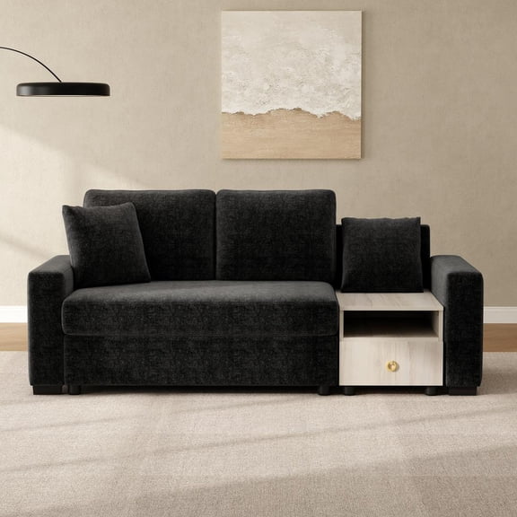 FFZ 79.3" Modular Sofa with Storage Armrest and Console, Black
