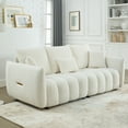 thumbnail image 1 of FFZ 79.5 inch Teddy Fabric Sofa with 3 Back Pillows and 3 Cushions, Solid Wood Frame, Beige, 1 of 14