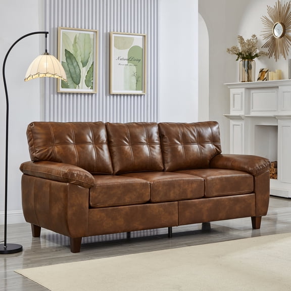 FFZ 79 inch Three Seater Sofa with Storage and Faux Leather, Brown