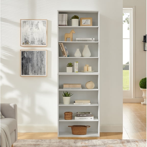 FFZ 8-Layer CD DVD Storage Cabinet with Adjustable Shelves, Multi-functional Double-Layer Bookcase, White