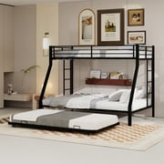 FFZ 82"L Twin-XL Over Queen Triple Bunk Bed with Pull-Out Twin Trundle, Heavy-Duty, Black