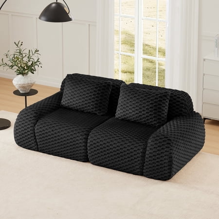 FFZ 82 inch Modern Modular Sectional Sofa with Deep Seat and Flannelette Fabric, Black