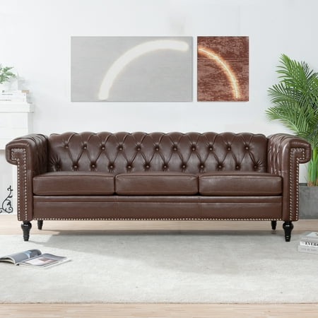 FFZ 83.66 inch Width Traditional Square Arm Removable Cushion 3 Seater Couch For Living Room Apartment