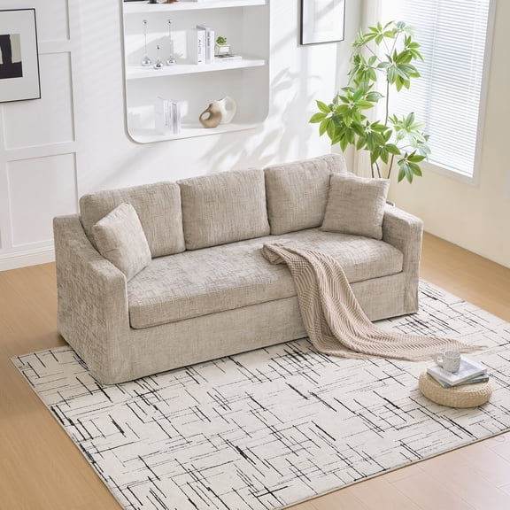 FFZ 83.86 inch Modern Oversized Chenille Sofa with Deep Seat and Removable Cover, Wheat
