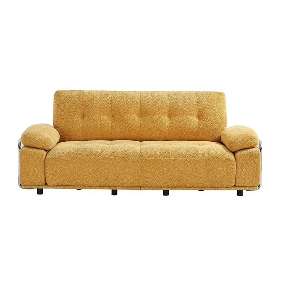 FFZ 88.98" Modern Sofa with Compression Seat Cushions, Steel Arm Frame, Chenille Fabric, Yellow