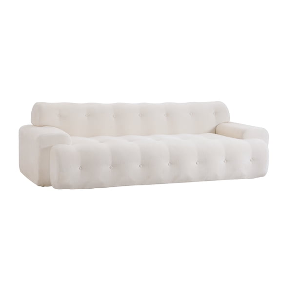 FFZ 88 inch 3 Seater Cloud Chenille Sofa with Button Tufted Backrest, No Assembly Required, White