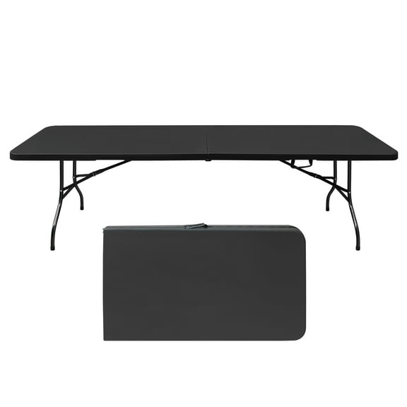 FFZ 8ft Folding Table, Portable Plastic Table for Camping Picnics Parties Foldable Table, Black