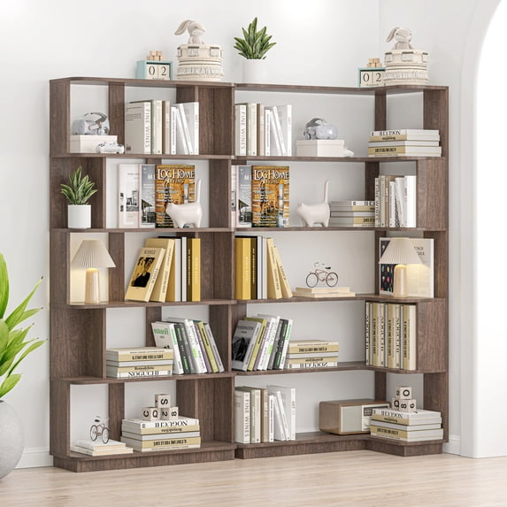 FFZ 90 cm Corner Bookshelf and 80 cm Bookcase Set of 2 with Free Combination, Dark Brown