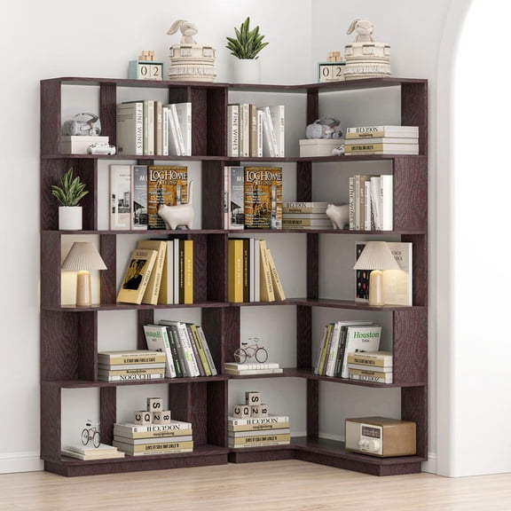 FFZ 90 cm Corner Bookshelf and 80 cm Bookcase Set with 360-Degree Spinning Design, Ox Blood Red