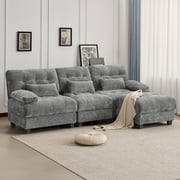 FFZ 93 3+1 Seater Sofa with Ottoman, Adjustable Backrest, Gray