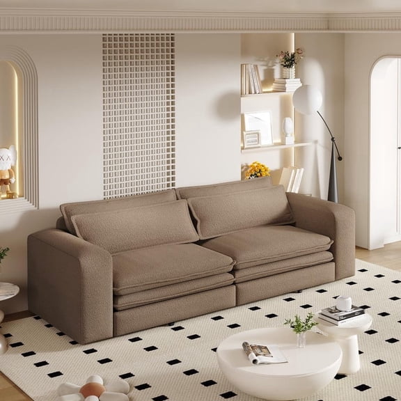 FFZ 93 inch King Size Sleeper Sofa Bed with Pull-Out Chaise and 2 Lumbar Pillows, 93 x 34 x 27.6 inch, Camel
