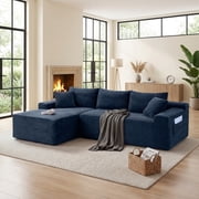 FFZ 94.5"L Modular Sectional Sofa with Reversible Chaise, Jumbo Ribbed Texture, Blue