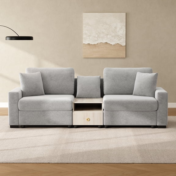 FFZ 95.7 inch Modular Sofa Couch with Storage Armrest and Center Console, Grey