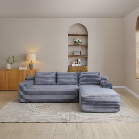 FFZ 97 inch Cloud Modular Sectional Sofa with L-Shape Chaise and Corduroy Fabric, Grey