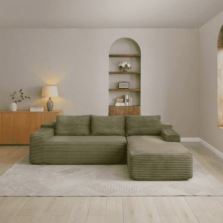 FFZ 97 inch Modular Sectional Sofa with Deep Seat and Corduroy Fabric, Green