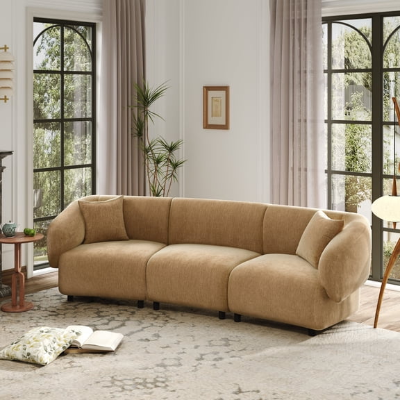 FFZ 98.5 inch Curved 3-Seater Sofa with Plush Seating and Durable Frame, Mocha