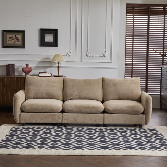 FFZ 99 inch 3-Piece Modular Sectional Velvet Sofa Couch with Free Combination, Camel