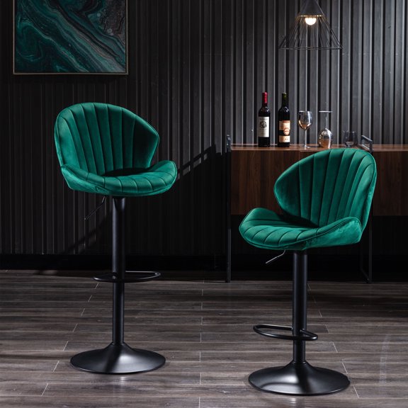 FFZ Adjustable Bar Stool Set of 2 with Backrest and Footrest, 16.93 x 19.49 x 36.02 inch, Green
