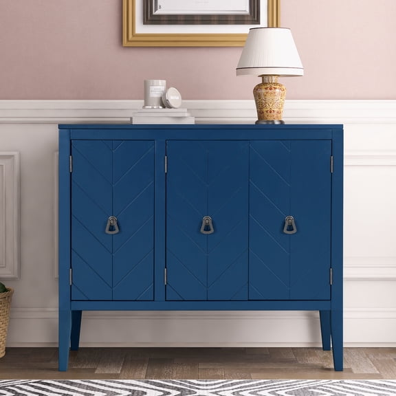 FFZ Adjustable Shelf Storage Sideboard with 3 Retro Metal Handles and 4 Pinewood Legs, Navy Blue