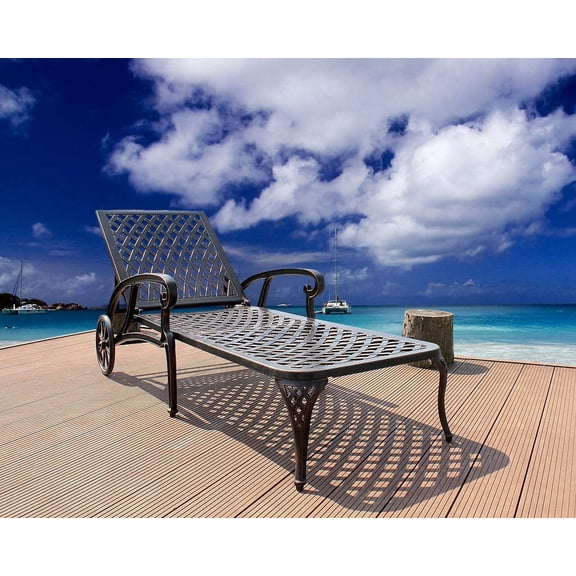 FFZ Aluminium Cast Lounge Chair with 5 Adjustable Positions and Wheels, Brown