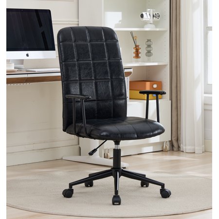 FFZ Antique PU Leather Office Chair with High Backrest and Arms, Antique Black