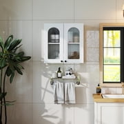 FFZ Arched Glass Door Wall Cabinet with Adjustable Shelves, 23.62 x 12.6 x 23.62 inch, White