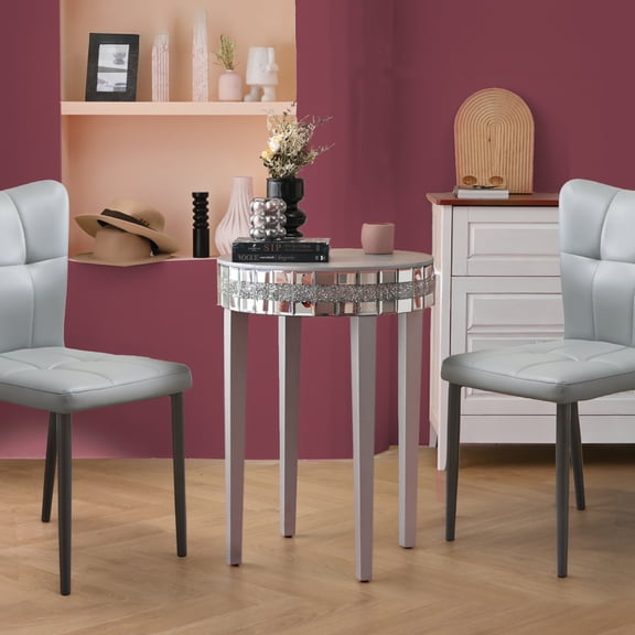 FFZ Round Side End Table with Crushed Diamond Edge Frame, Nightstand for Small Spaces, 9.7" Dia x, Silver