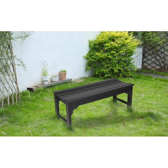 FFZ Backless HDPE Adirondack Bench Wood Texture Poly Lumber Seat for Patio, Black