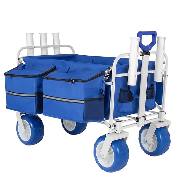 FFZ Beach Wagon Cart with Rod Holders and 9 inch All-Terrain Wheels 500lbs, Blue