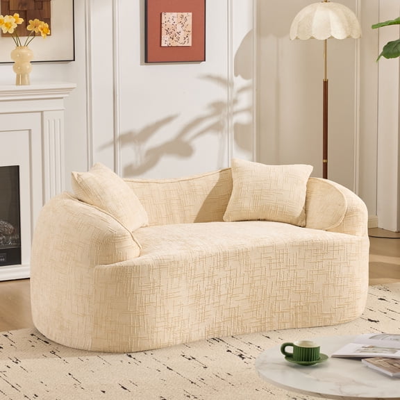 FFZ 2-Seater Compressed Curved Sofa, Chenille, Beige
