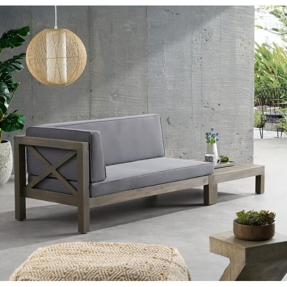 FFZ X-Back Corner Bench Loveseat with Coffee Table, Acacia Wood Frame, DARK GREY