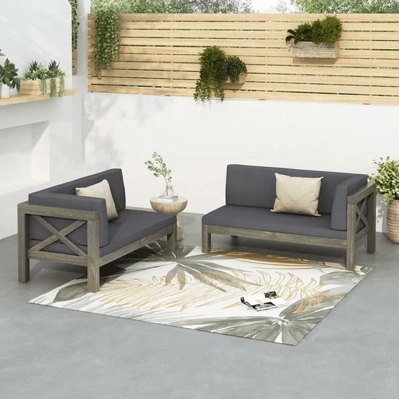 FFZ BRAVA X-BACK Left-Right Corner Bench Set with Acacia Wood Frame, Water-Resistant Cushions, DARK GREY