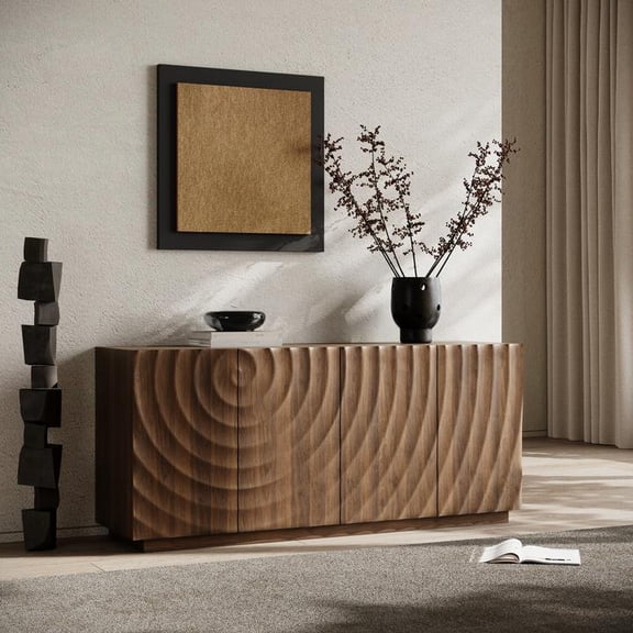 FFZ 59 inch Wide Buffet Cabinet with Storage 4 Doors Modern Accent Sideboard Freestanding Floor, Walnut
