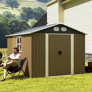 FFZ Campcraft 8x12 Ft Outdoor Metal Storage Shed With Sturdy Frame Structure Brown