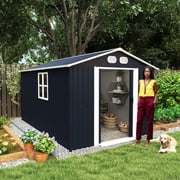 FFZ Campcraft 8x12 Ft Outdoor Metal Storage Shed With Sturdy Frame Structure Dark Gray