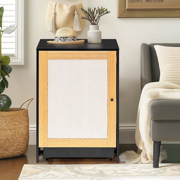 FFZ Hidden Cat Litter Box Enclosure with Sisal Scratch Door and Storage, 22.44 x 19.69 x 31.5 inch, Black