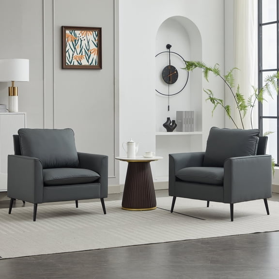 FFZ Cat Paw Leather Upholstered Sofa Chair with Overstuffed Pillows, 25.99 x 31.5 x 31.5 inch, Light Gray