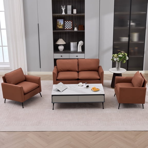 FFZ Cat Paw Leather Upholstered Loveseat with Nordic Retro Style, 55.91 x 31.9 x 26.8 inch, Brown
