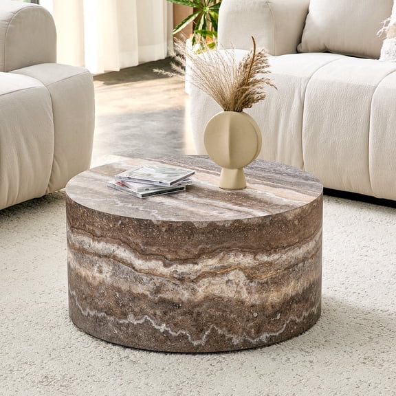 FFZ Cave Stone Pattern Round Coffee Table, 23.6 x 11.8 inch, Gray