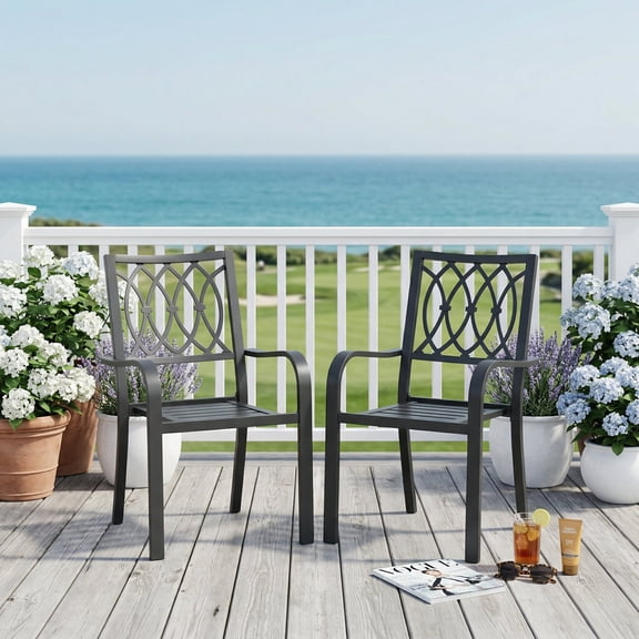FFZ Heavy-Duty Stacking Patio Chair with Ergonomic Breathable Design, 350 lbs Capacity, Black