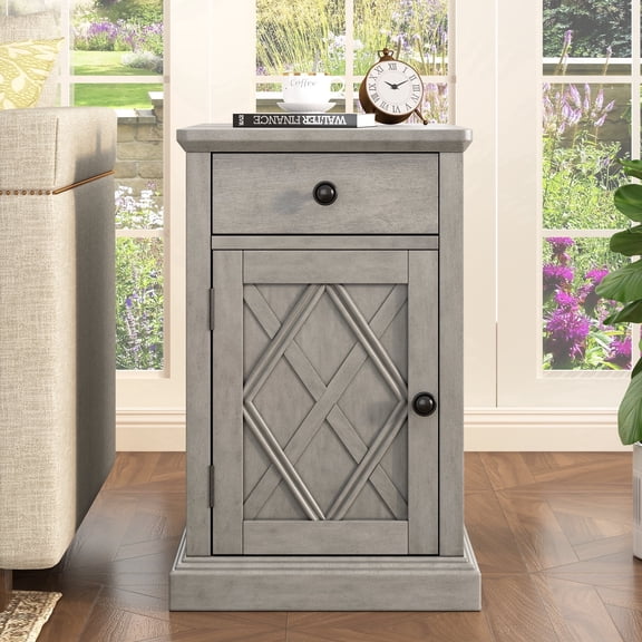 FFZ Classic Charging End Table with USB Ports and Storage, 14.2 x 24 x 21.9 inch, Antique Gray
