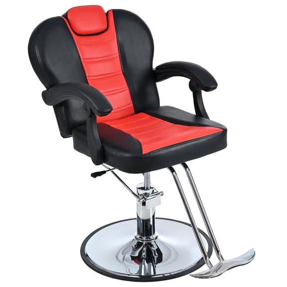 FFZ Classic Barber Chair with Hydraulic Pump, 360 Rotation and 330 lb Capacity, Red+black