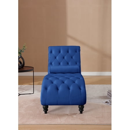 FFZ Classical Velvet Recliner Chair with Button Tufting and Nailhead Trim, Navy