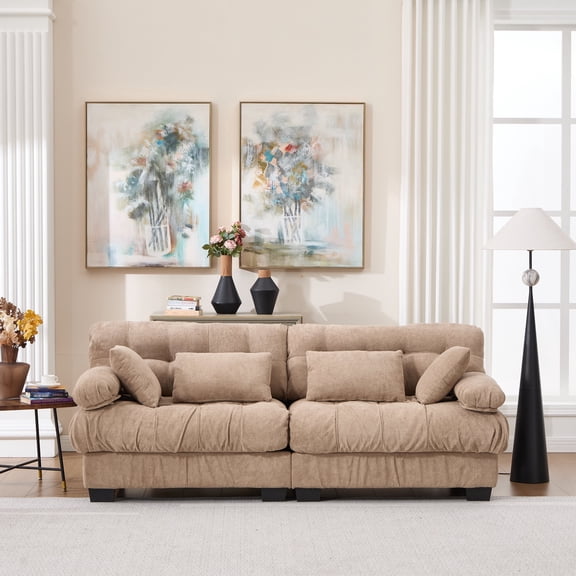 FFZ Cloud Modular Sectional Sofa with Armrests and Pillows, 88 x 35 x 35 inch, Light Brown