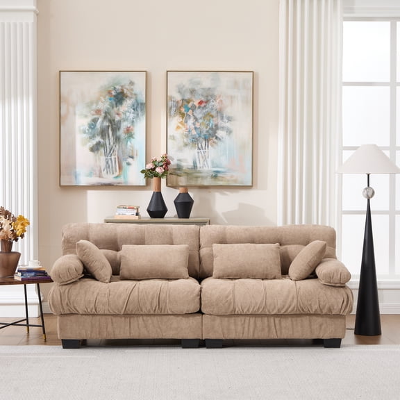 FFZ Cloud Couch Modular Sectional Sofa, Modern Loveseat, Deep Seat With Armrests Pillows, Flannelette Fabric For Bedroom