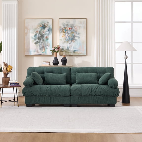 FFZ Cloud Modular Sectional Sofa with Armrests and Pillows, 88 x 35 x 35 inch, Green