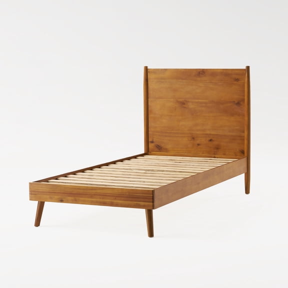FFZ Cohron Solid Wood Platform Bed with Mid-Century Design and Splayed Legs, 79 x 43 x 46.5 inch, Natural