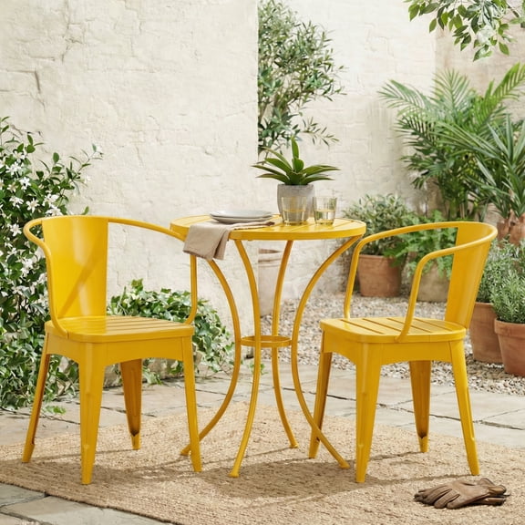 FFZ 3-Piece Metal Bistro Set with Round Table and 2 Chairs, Yellow