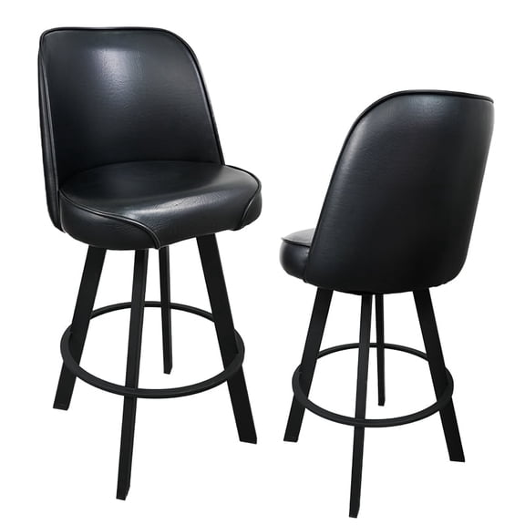 FFZ Commercial Grade Swivel Bar Stool Set of 2 with Metal Frame, PU Leather Bucket Seat, 19x19x45.5, Black