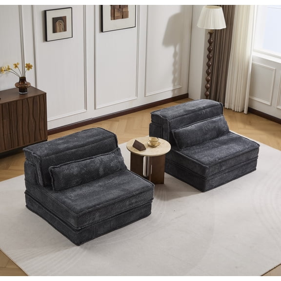 FFZ Compression Mahjong Sofa, Convertible Sofa Bed, DIY Boneless Modular, No Assembly, 2-Seater With 2 Pillows, Dark-Grey